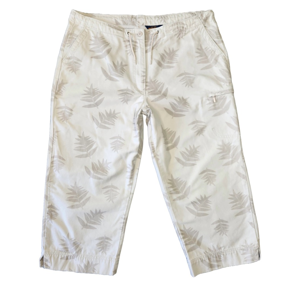 Vtg Woolrich Capri Pants Women 16 Denim Fern Print Drawstring‎ Outdoors Heritage